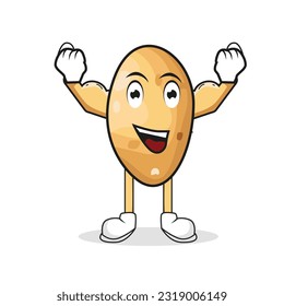 Cute potato vegetable character mascot in flat design with hands clenched up with muscles signify strength and joy