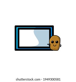 Cute Potato With White Board  Cartoon Character Vector Illustration Design. Outline, Cute, Funny Style. Recomended For Children Book, Cover Book, And Other.