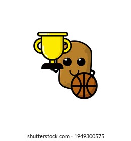 Cute Potato WIn Basket  Cartoon Character Vector Illustration Design. Outline, Cute, Funny Style. Recomended For Children Book, Cover Book, And Other.
