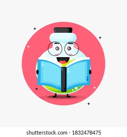 Cute potion bottle mascot reading a book