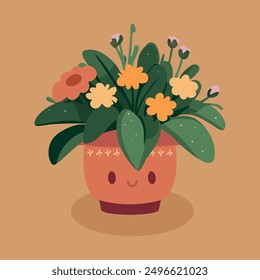 Lindas ollas con diferentes plantas de dibujos animados