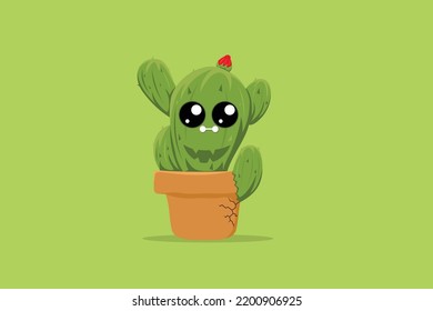 cute potted cactus cartoon for sticker and mascot