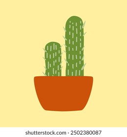 Cute potted cactus. Decoration spiny plant, mexico cacti flower and tropical house plants vector Illustration