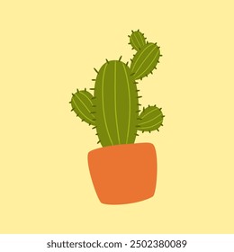 Cute potted cactus. Decoration spiny plant, mexico cacti flower and tropical house plants vector Illustration