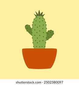 Cute potted cactus. Decoration spiny plant, mexico cacti flower and tropical house plants vector Illustration