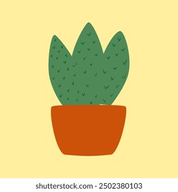 Cute potted cactus. Decoration spiny plant, mexico cacti flower and tropical house plants vector Illustration