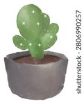 Cute Potted Cactus Hand Drawn Sticker Illustration