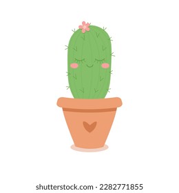 Cute potted cactus isolated on white background. Flat vector illustration.