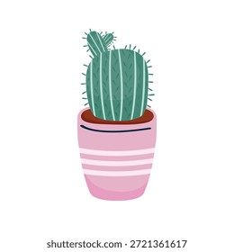 Un lindo cactus en maceta con rayas de Ilustración vectorial.