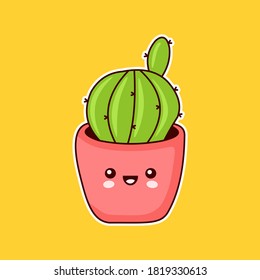 Cute potted cactus vector with adorable facial expressions