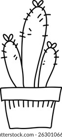 Cute Potted Cactus Vector Illustration - Hand Drawn Minimal Indoor Plant in Doodle Style