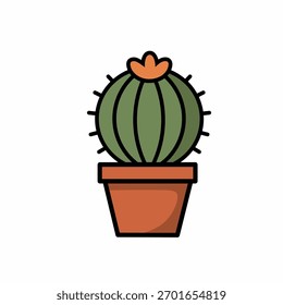 Linda Ilustración vectorial de cactus en maceta con detalle de flores