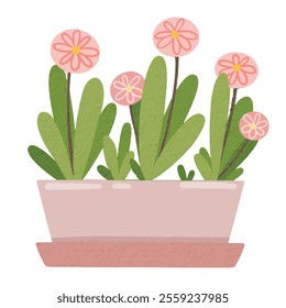 Cute Potted Houseplant with Pink Plant Flower Illustration for print and Scrapbook