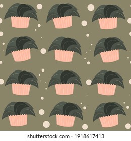 Cute potted plants and dots seamless vector pattern background design illustration	