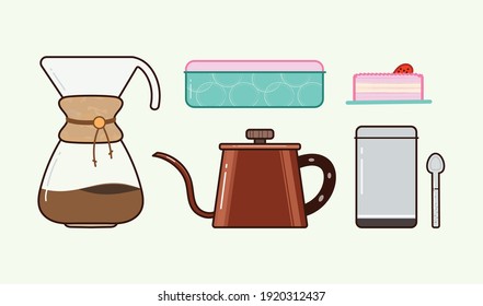 Cute pour over coffee makers, at home illustration concept vector ,flat cartoon art