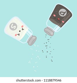 Cute Pouring Salt and Pepper Shaker Bottle Vector Illustration Cartoon Smile 