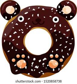 Cute powdered bear donut isolated on white vector illustration. Cute cartoon character.