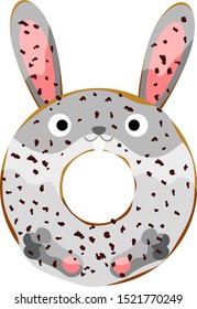 Cute powdered hear donut isolated on white vector illustration. Cute cartoon character.