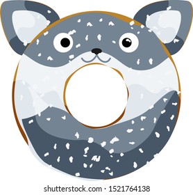Cute powdered wolf donut isolated on white vector illustration. Cute cartoon character.