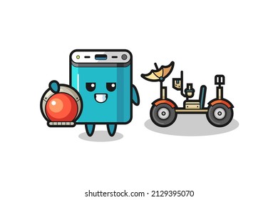 the cute power bank as astronaut with a lunar rover , cute style design for t shirt, sticker, logo element