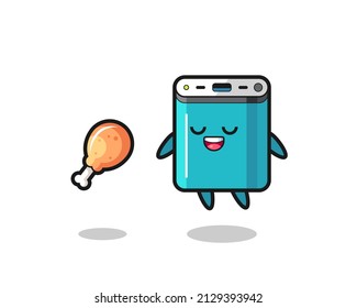 cute power bank floating and tempted because of fried chicken , cute style design for t shirt, sticker, logo element