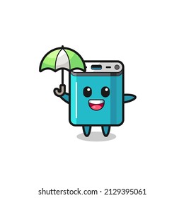 cute power bank illustration holding an umbrella , cute style design for t shirt, sticker, logo element