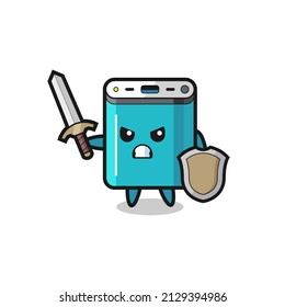 cute power bank soldier fighting with sword and shield , cute style design for t shirt, sticker, logo element