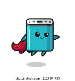 cute power bank superhero character is flying , cute style design for t shirt, sticker, logo element