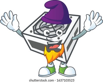 Cute power supply unit white color mascot icon performed as an Elf on the stage