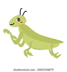 cute praing mantis cartoon character of animals. Vector illustration isolated. Cute childish design of baby animals - insects. 