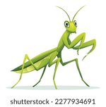 Cute praying mantis cartoon illustration isolated on white background