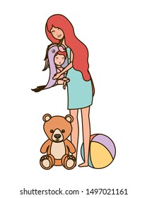 cute pregnancy mother with little boy characters