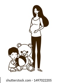 cute pregnancy mother with little boy characters