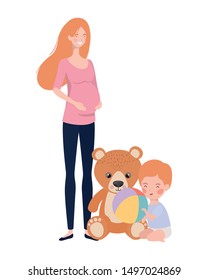cute pregnancy mother with little boy characters