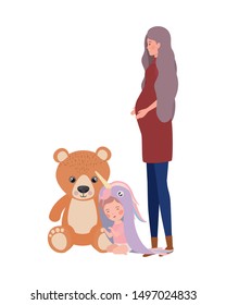 cute pregnancy mother with little girl characters