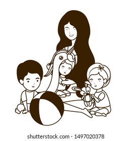 cute pregnancy mother with little kids characters