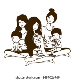 cute pregnancy mothers with little babies characters