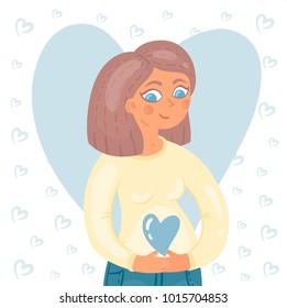Cute pregnant girl vector illustration. This illustration is great for postcards about the communication of pregnancy.