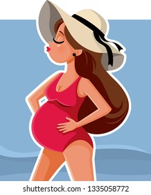 Cute Pregnant Girl Vector Illustration. Beautiful pregnant mom in maternity concept character design
