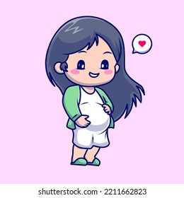 Cute Pregnant Mother Cartoon Vector Icon Illustration. People Family Icon Concept Isolated Premium Vector. Flat Cartoon Style