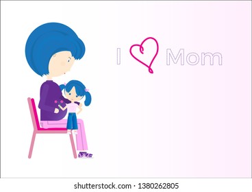 Cute Pregnant mother with her daughter vector illustration. Happy mothers day greeting card