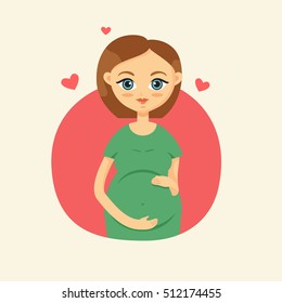 Cute Pregnant Woman Caressing Her Belly