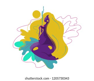 Cute pregnant woman drinking tea. Vector illustration of woman waiting for a baby. Happy mom expecting baby. 
Pregnancy.