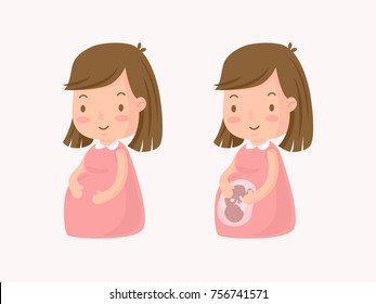 Cute pregnant woman, Fetus in the belly