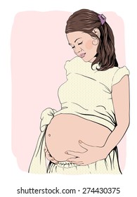 Cute pregnant woman graphic illustration