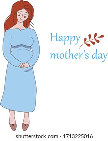 Cute pregnant woman vector illustration. Congratulations on Mother's Day. The concept of motherhood, care, tenderness.