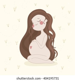 Cute pregnant woman. Waiting for baby vector illustration.