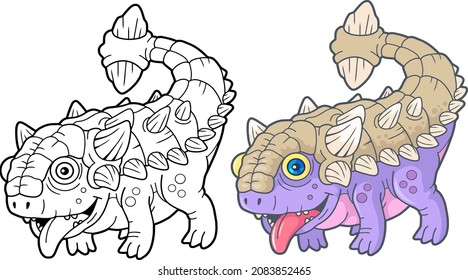 cute prehistoric dinosaur ankylosaurus, coloring book, cartoon illustration