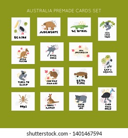 Cute premade vector cards set. Hand lettering quotes with different illustrations around. Positive  posters bundle for your designs:t-shirts,bags,posters,merch. nursery, fabric.