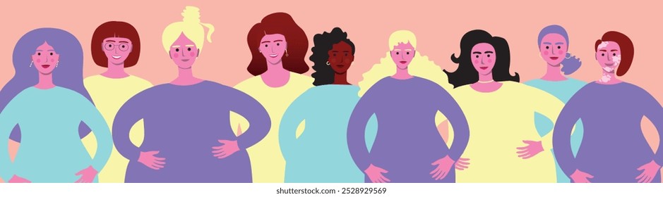 Cute premium imperfect women as beauty, premium flat vector stock illustration with feminine vibrancy